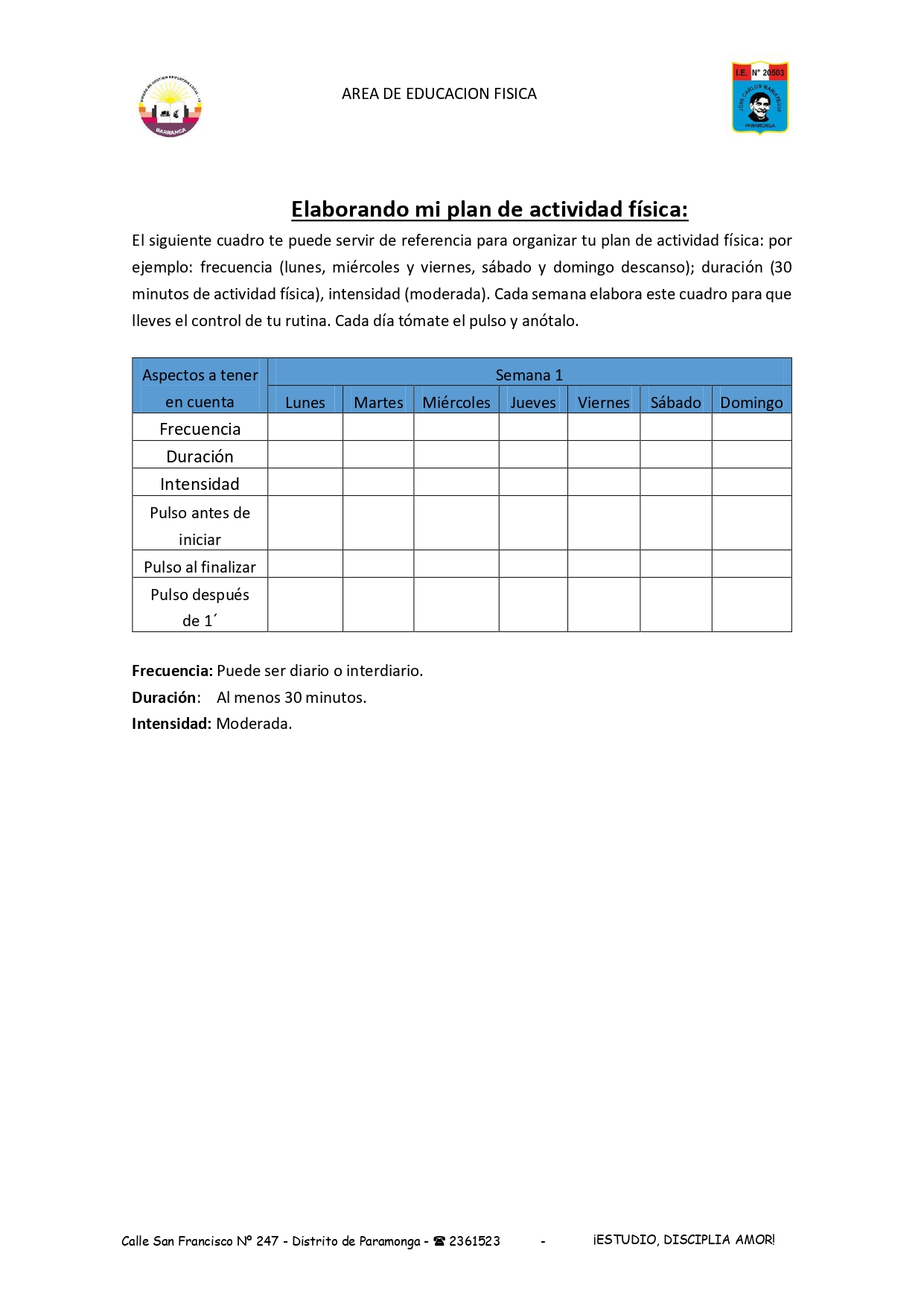 Rutina semanal de actividad física